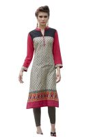 Desigrrrl Casual Printed Women's Kurti(Beige)