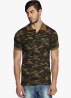 Difference of Opinion Khaki Printed Polo T-Shirt