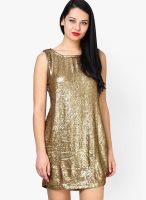 Faballey Golden Colored Embellished Shift Dress