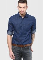 Fame Forever By Lifestyle Blue Slim Fit Casual Shirt