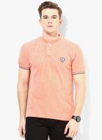 Flying Machine Orange Solid Polo T-Shirt