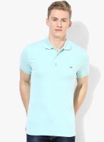 Gas Aqua Blue Solid Slim Fit Polo T-Shirt