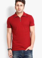 Gritstones Maroon Solid Polo T-Shirts