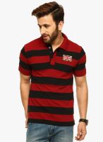 Gritstones Maroon Striped Polo T-Shirt