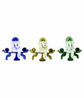Heaven Decor Multicolor Glass Singhasan Ganesha - Set Of 3