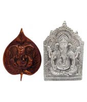 Heaven Decor Multicolour Ganesha and Leaf Ganesha Wall Hangning - Combo of 2