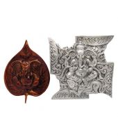 Heaven Decor Multicolour Swastik Ganesha and Leaf Ganesha wall Hanging - Combo of 2