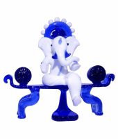 Heaven Decor White And Blue Glass Singhasan Ganesha