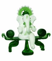Heaven Decor White And Green Glass Singhasan Ganesha