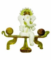 Heaven Decor White And Yellow Glass Singhasan Ganesha