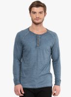 Henry and Smith Blue Solid Henley T-Shirt
