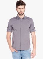 Highlander Grey Solid Slim Fit Casual Shirt