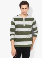Incult Grey Wide Stripe Full Sleeve Henley T-Shirt
