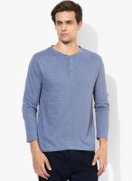 Incult Navy Blue Solid Henley T-Shirt