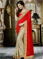 Indian Women By Bahubali Red Embroidered Saree