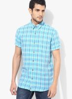 Izod Aqua Blue Check Slim Fit Casual Shirt