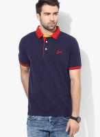 Izod Navy Blue Solid Polo T-Shirts