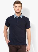 John Players Navy Blue Solid Polo T-Shirt