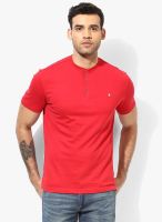 John Players Red Solid Henley T-Shirt