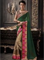 Kalista Fashions Green Embroidered Saree