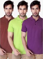 Lucfashion Pack Of 3 Multicoloured Solid Polo T-Shirt