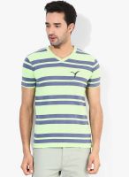 Monteil & Munero Green Striped V Neck T-Shirt