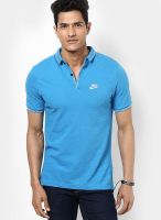 Nike Aqua Blue Solid Polo T-Shirts