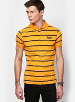 Peter England Orange Striped Polo T-Shirts