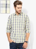 Peter England Yellow Checks Regular Fit Casual Shirt