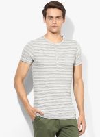 Phosphorus Grey Tonal Striped Henley T-Shirt