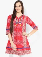 Rain & Rainbow Red Printed Kurti