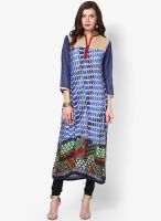 Raindrops Blue Lehriya Print Rayon Kurta