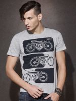 Roadster Printed Men's Round Neck Grey T-Shirt