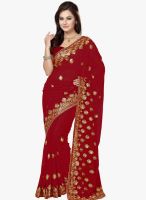 Saree Swarg Maroon Embroidered Saree With Blouse