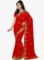 Saree Swarg Red Embroidered Saree With Blouse