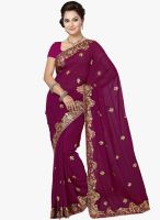 Saree Swarg Wine Embroidered Saree With Blouse