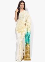 Satya Paul Beige Printed Crepe Saree