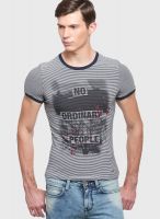 Sisley Black Printed Round Neck T-Shirts