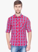 Slub Red Checks Slim Fit Casual Shirt