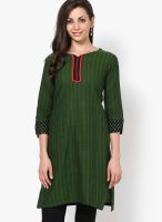 Span Green Striped Kurta