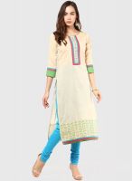 Span Off White Printed Kurtis