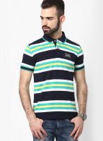 Status Quo Navy Blue Striped Polo T-Shirts
