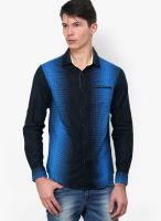 The Indian Garage Co. Blue Printed Slim Fit Casual Shirt
