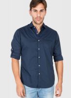 The Indian Garage Co. Navy Blue Slim Fit Casual Shirt