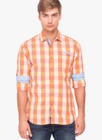 The Indian Garage Co. Orange Check Slim Fit Casual Shirt