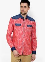 The Indian Garage Co. Red Printed Slim Fit Casual Shirt