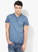 Tom Tailor Blue Solid Henley Neck T-Shirt