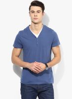 Tom Tailor Blue Solid Henley T-Shirt
