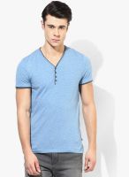 Tom Tailor Blue Solid Henley T-Shirt