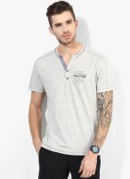 Tom Tailor Grey Melange Solid Henley Neck T-Shirt